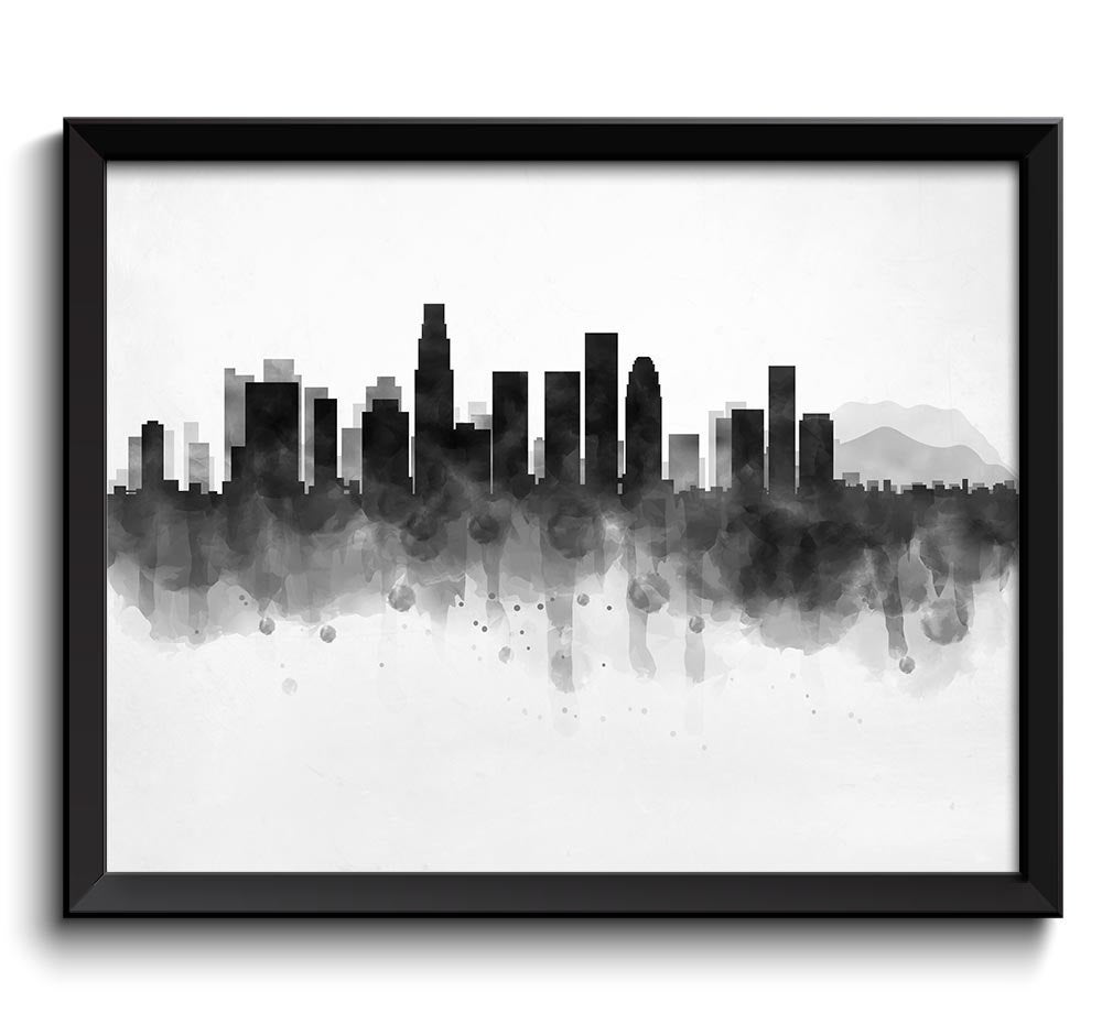 Los Angeles Skyline California USA United States Cityscape Art Print Poster Black White Grey Waterco