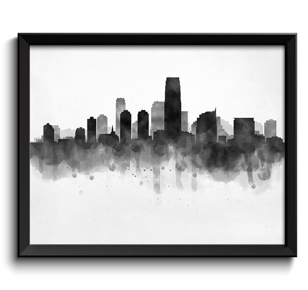 Jersey City Skyline New Jersey USA United States Cityscape Art Print Poster Black White Grey Waterco