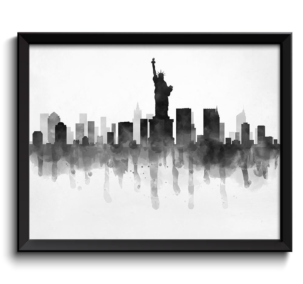 New York City Skyline New York Skyline USA United States Cityscape Art Print Poster Black White Grey