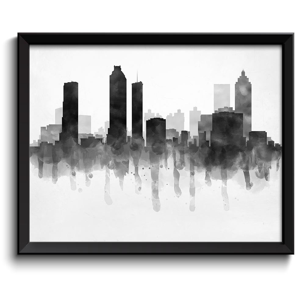 Atlanta Skyline Georgia USA United States Cityscape Art Print Poster Black White Grey Watercolor Pai