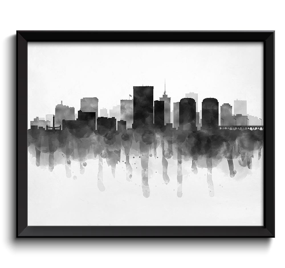 Richmond Skyline Virginia USA United States Cityscape Art Print Poster Black White Grey Watercolor P