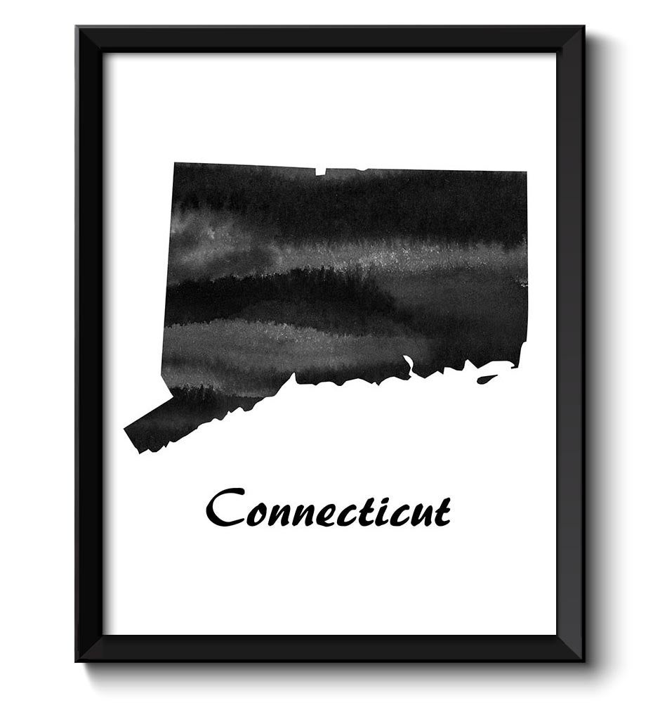 Connecticut Map State Watercolor Painting Poster Print USA United States Abstract Landscape Art Blac