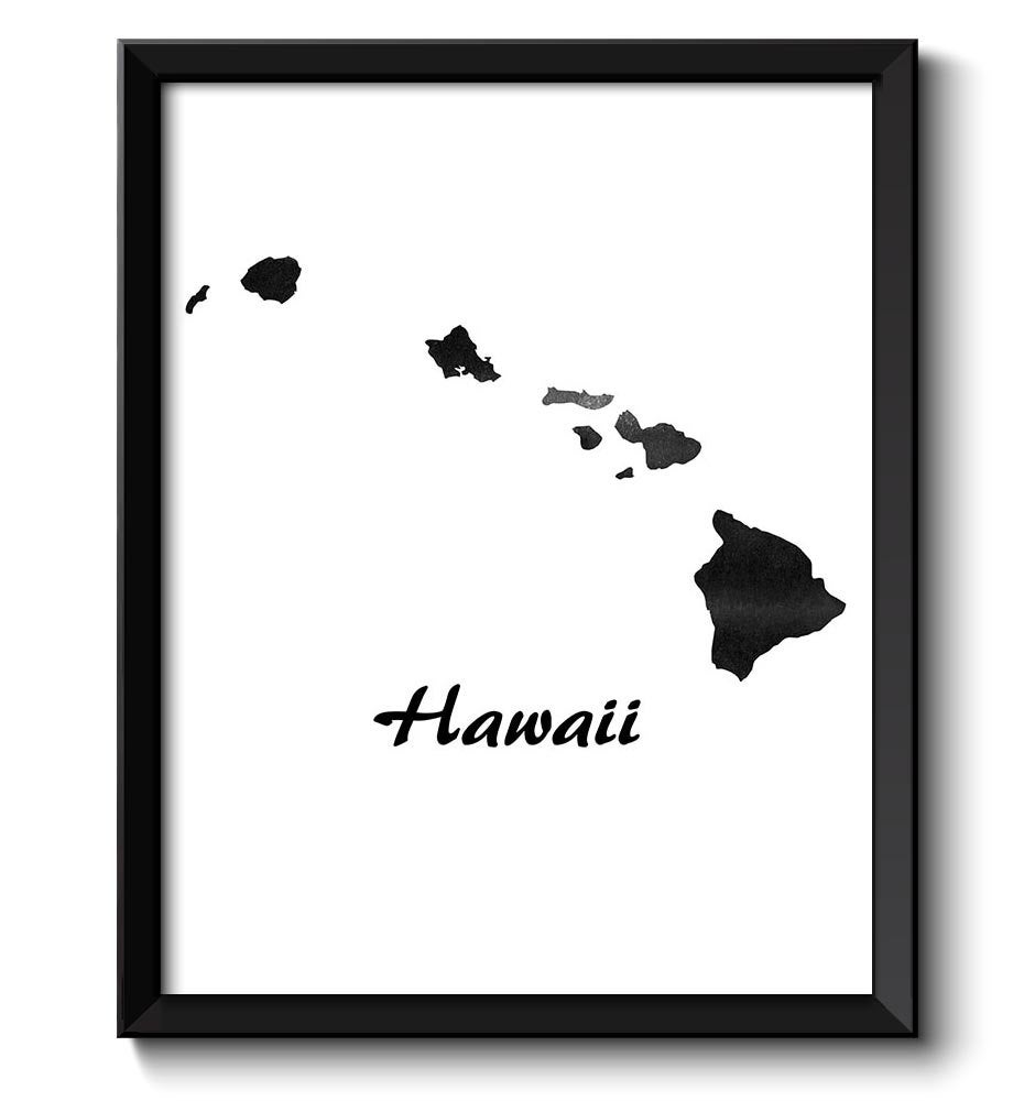 Hawaii Map State Watercolor Painting Poster Print USA United States Modern Abstract Landscape Art Bl