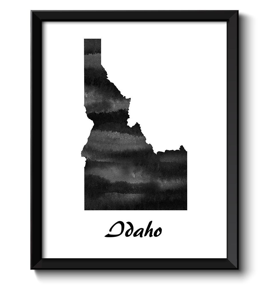 Idaho Map State Watercolor Painting Poster Print USA United States Modern Abstract Landscape Art Bla