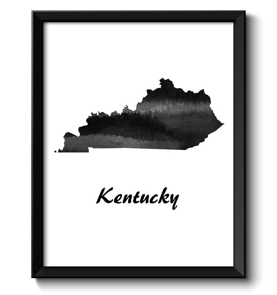 Kentucky Map State Watercolor Painting Poster Print USA United States Abstract Landscape Art Black W