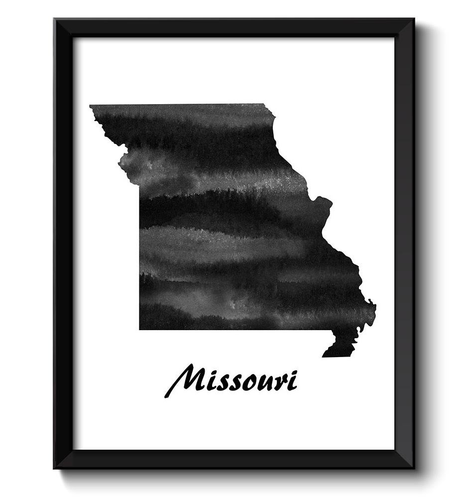 Missouri Map State Watercolor Painting Poster Print USA United States Abstract Landscape Art Black W