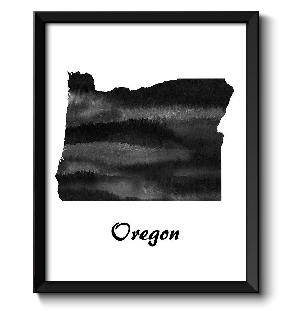 Oregon Map State Watercolor Painting Poster Print USA United States Modern Abstract Landscape Art Bl