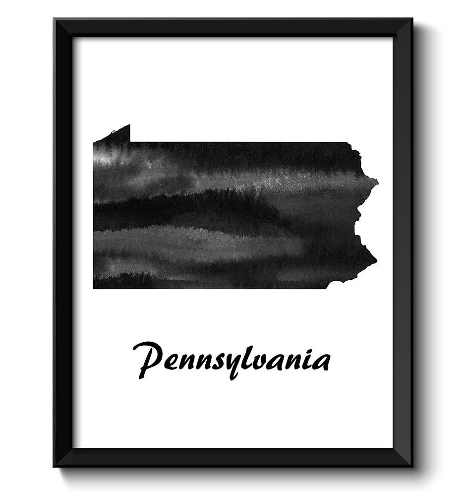 Pennsylvania Map State Watercolor Painting Poster Print USA United States Abstract Landscape Art Bla