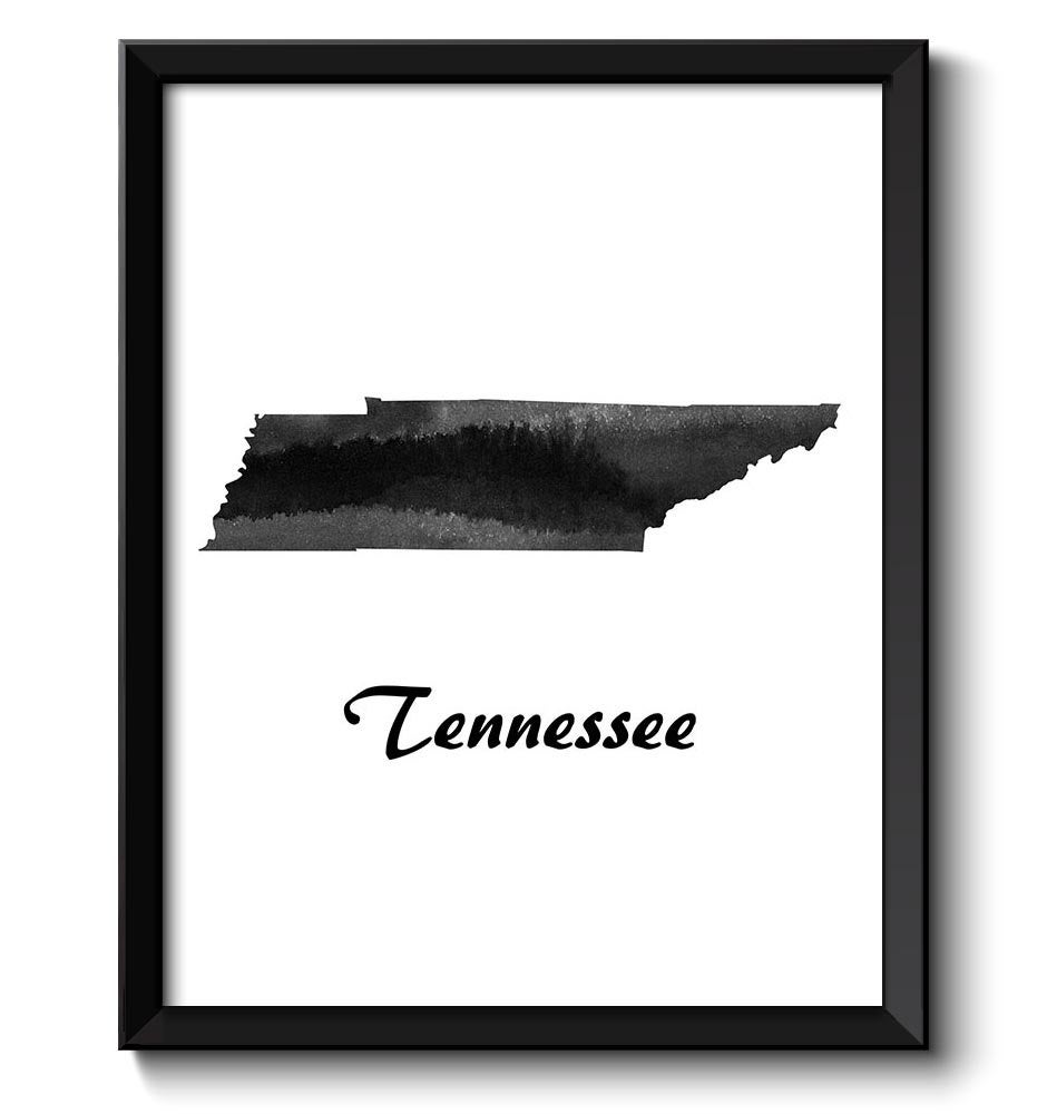 Tennessee Map State Watercolor Painting Poster Print USA United States Abstract Landscape Art Black 