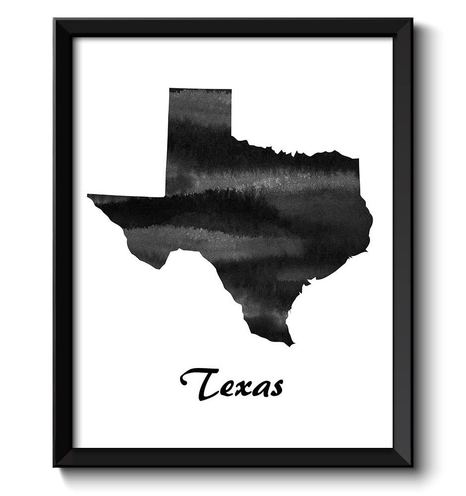 Texas Map State Watercolor Painting Poster Print USA United States Modern Abstract Landscape Art Bla