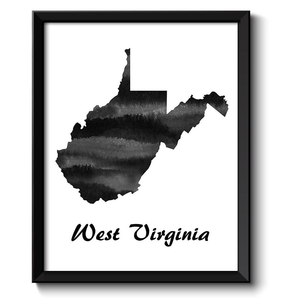 West Virginia Map State Watercolor Painting Poster Print USA United States Abstract Landscape Art Bl