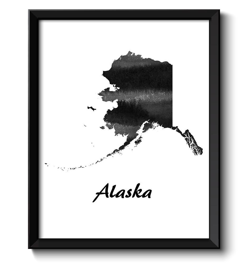 Alaska Map State Watercolor Painting Poster Print USA United States Modern Abstract Landscape Art Bl