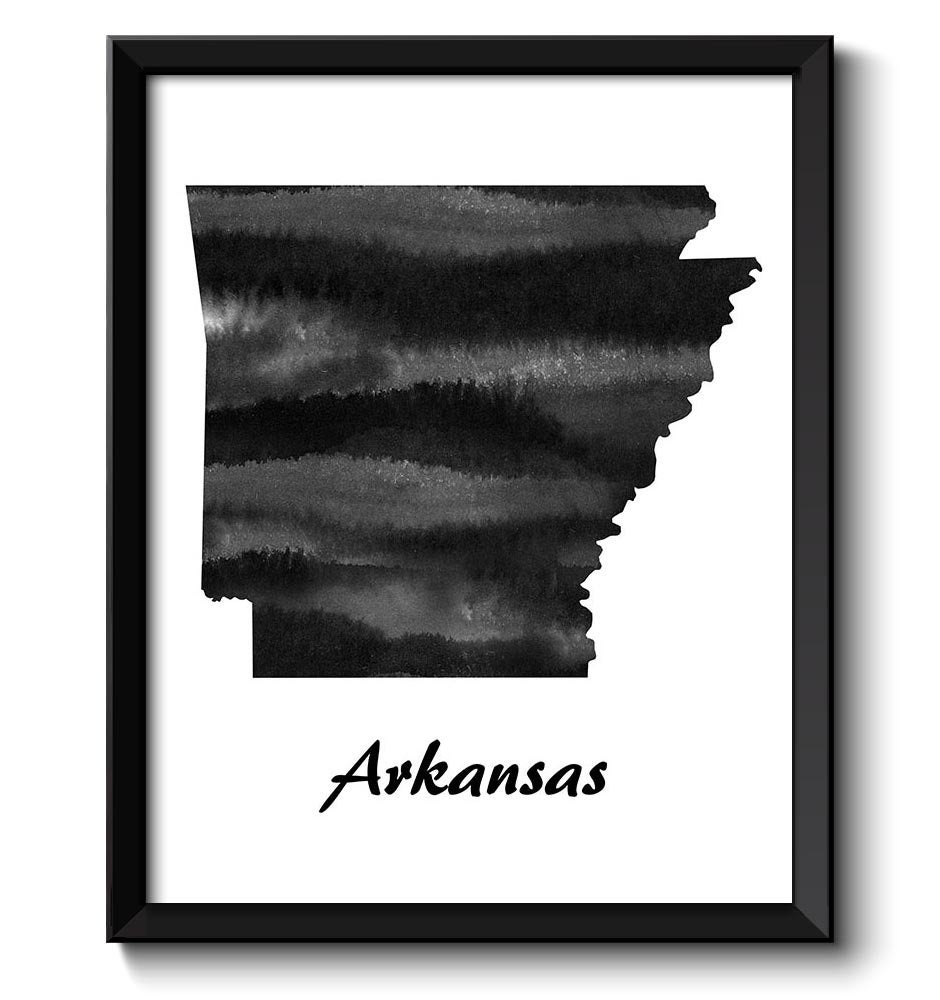 Arkansas Map State Watercolor Painting Poster Print USA United States Abstract Landscape Art Black W