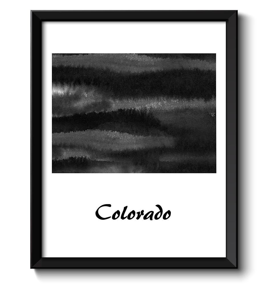 Colorado Map State Watercolor Painting Poster Print USA United States Abstract Landscape Art Black W