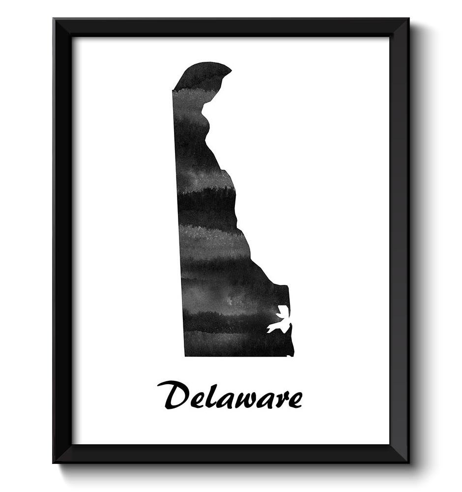 Delaware Map State Watercolor Painting Poster Print USA United States Abstract Landscape Art Black W