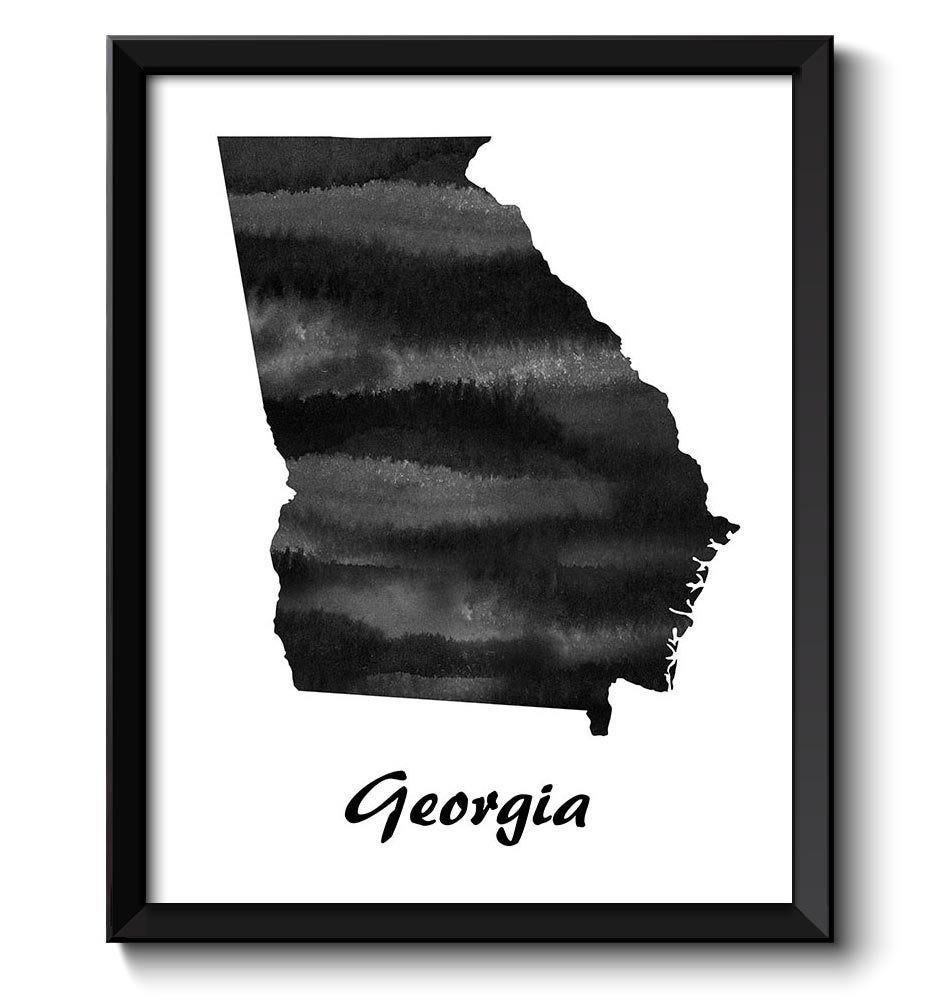 Georgia Map State Watercolor Painting Poster Print USA United States Abstract Landscape Art Black Wh