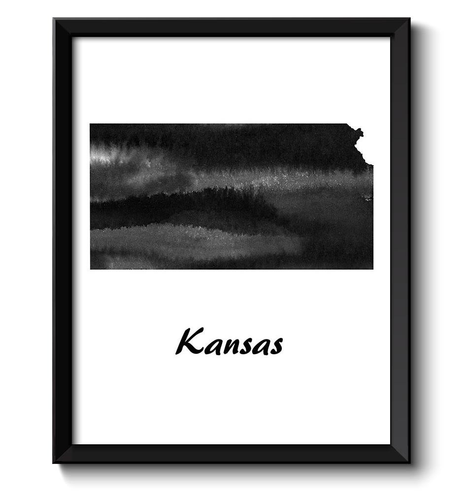 Kansas Map State Watercolor Painting Poster Print USA United States Modern Abstract Landscape Art Bl