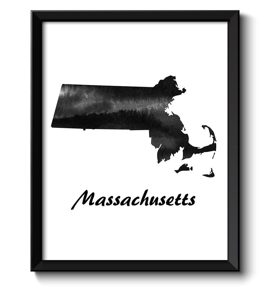 Massachusetts Map State Watercolor Painting Poster Print USA United States Abstract Landscape Art Bl