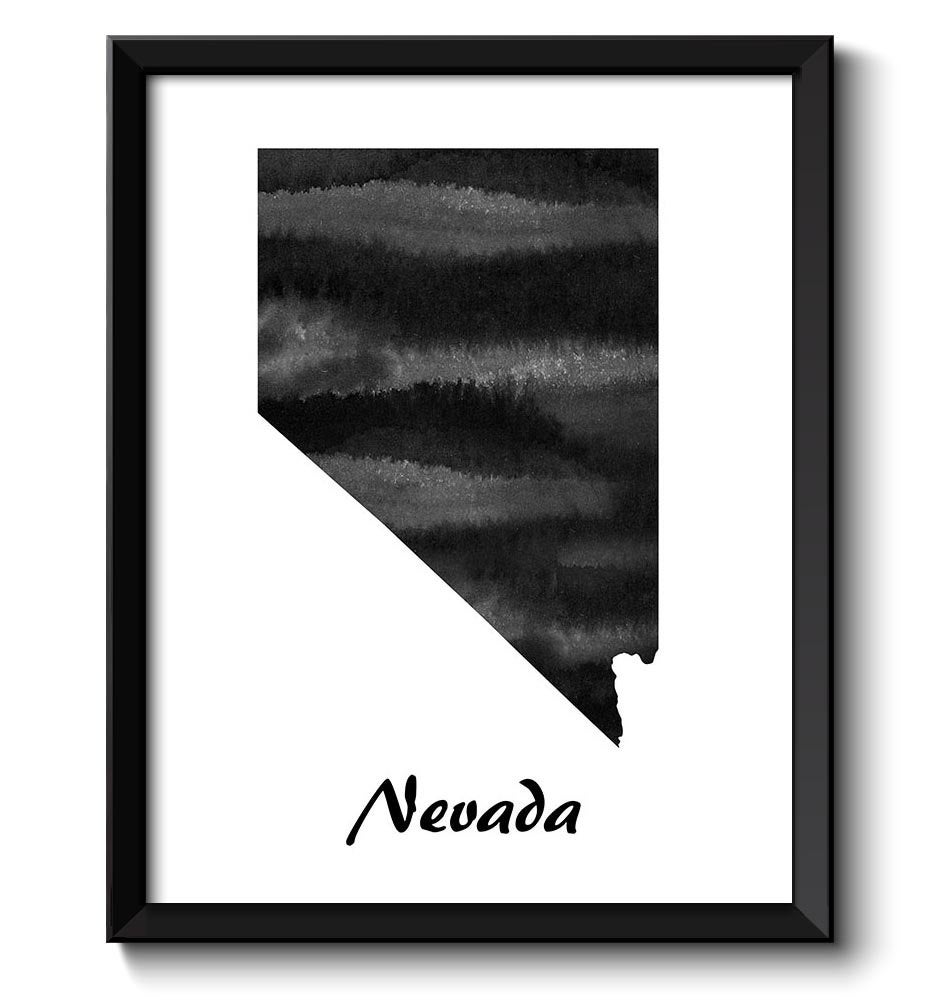 Nevada Map State Watercolor Painting Poster Print USA United States Modern Abstract Landscape Art Bl