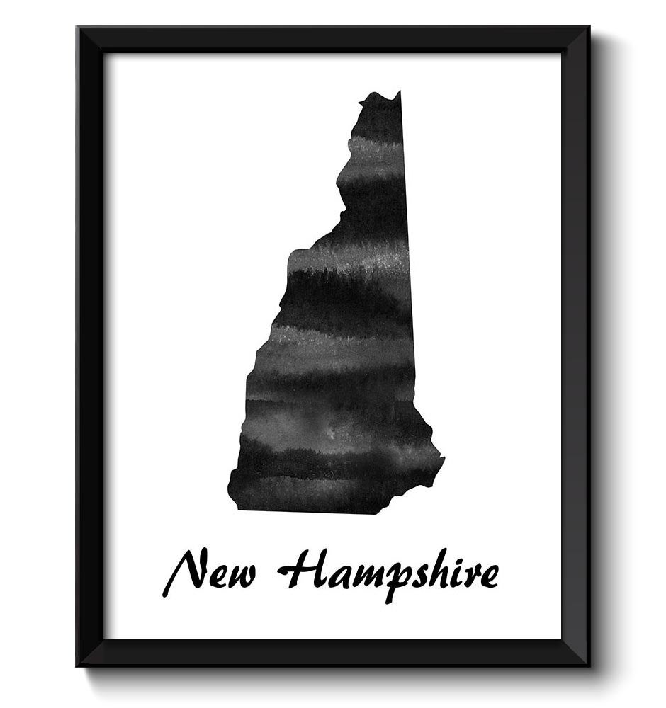 New Hampshire Map State Watercolor Painting Poster Print USA United States Abstract Landscape Art Bl