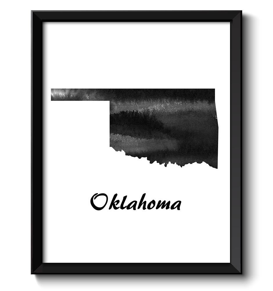 Oklahoma Map State Watercolor Painting Poster Print USA United States Abstract Landscape Art Black W