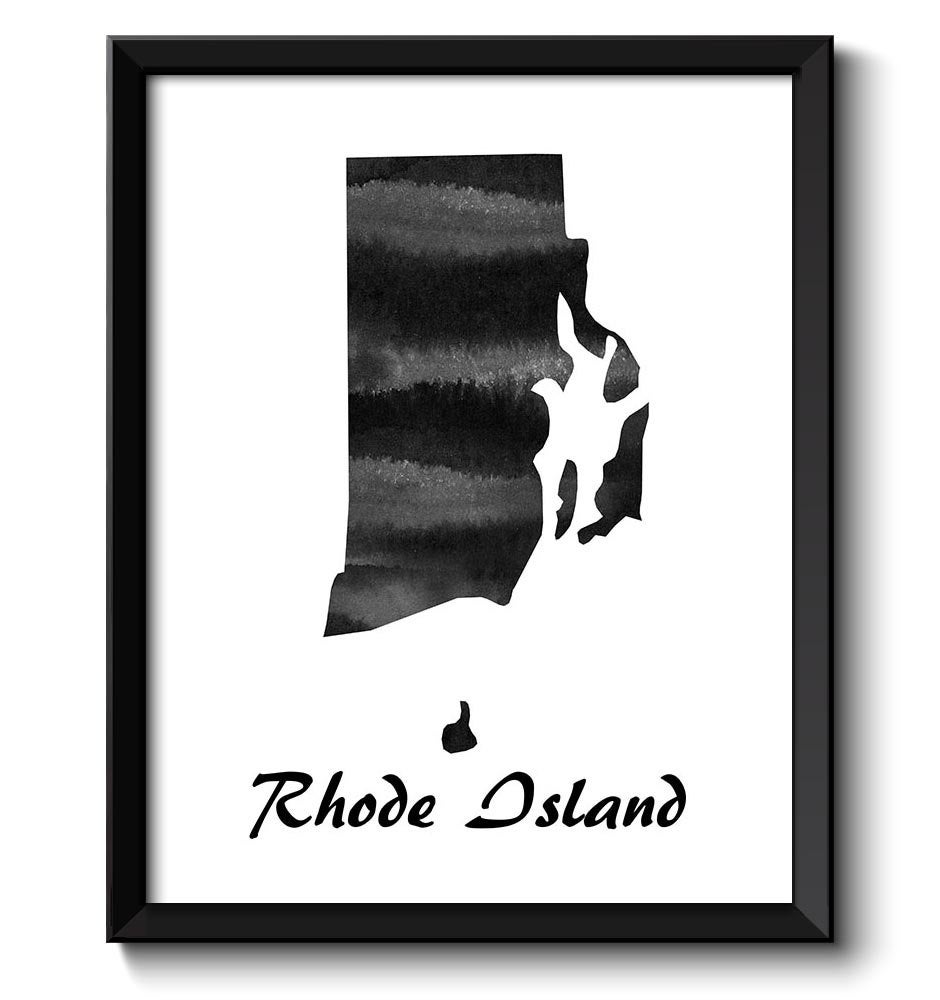 Rhode Island Map State Watercolor Painting Poster Print USA United States Abstract Landscape Art Bla