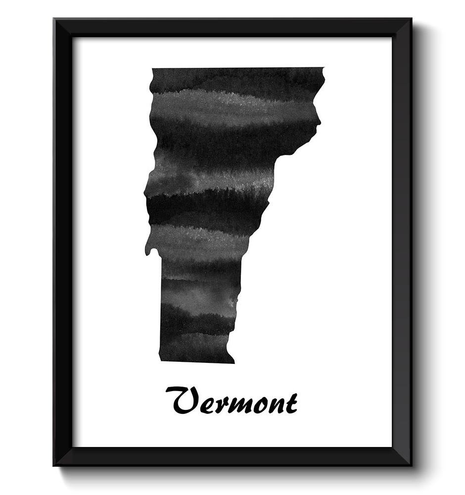 Vermont Map State Watercolor Painting Poster Print USA United States Abstract Landscape Art Black Wh