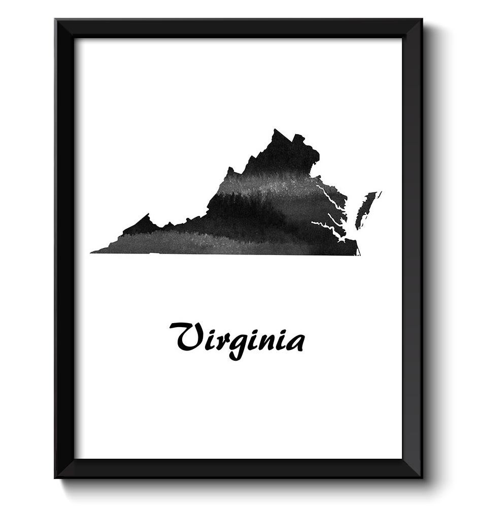 Virginia Map State Watercolor Painting Poster Print USA United States Abstract Landscape Art Black W