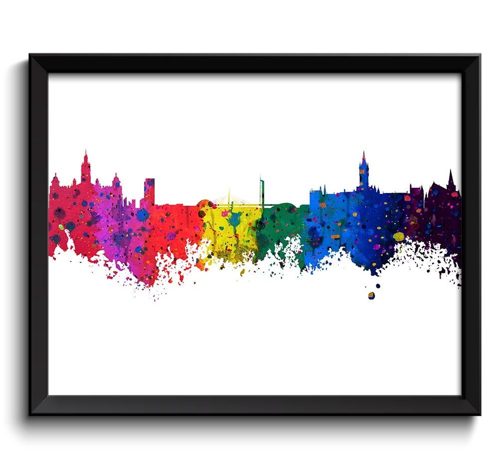 Glasgow Skyline Watercolor Art Poster Print Wall Decor Glasgow Wall Art Painting Scotland Artwork Ci