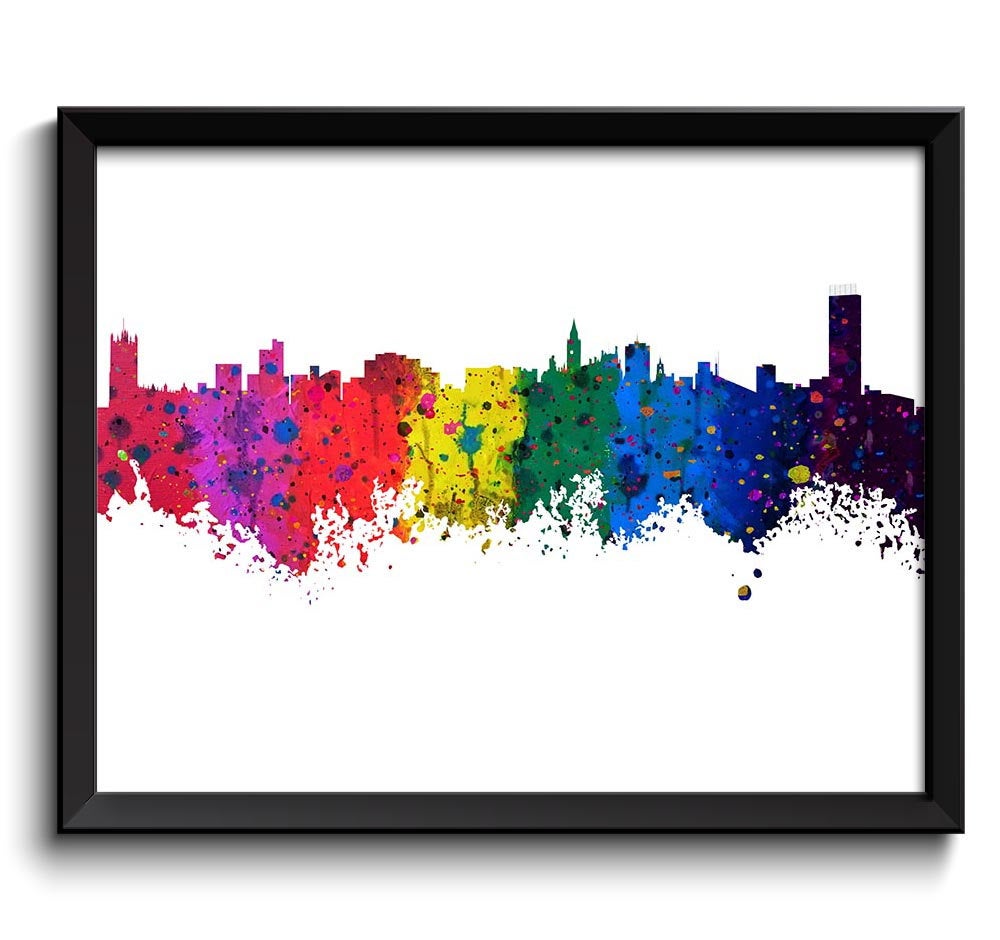 Manchester Skyline Watercolor Art Poster Print Wall Decor Manchester Wall Art Painting England Artwo