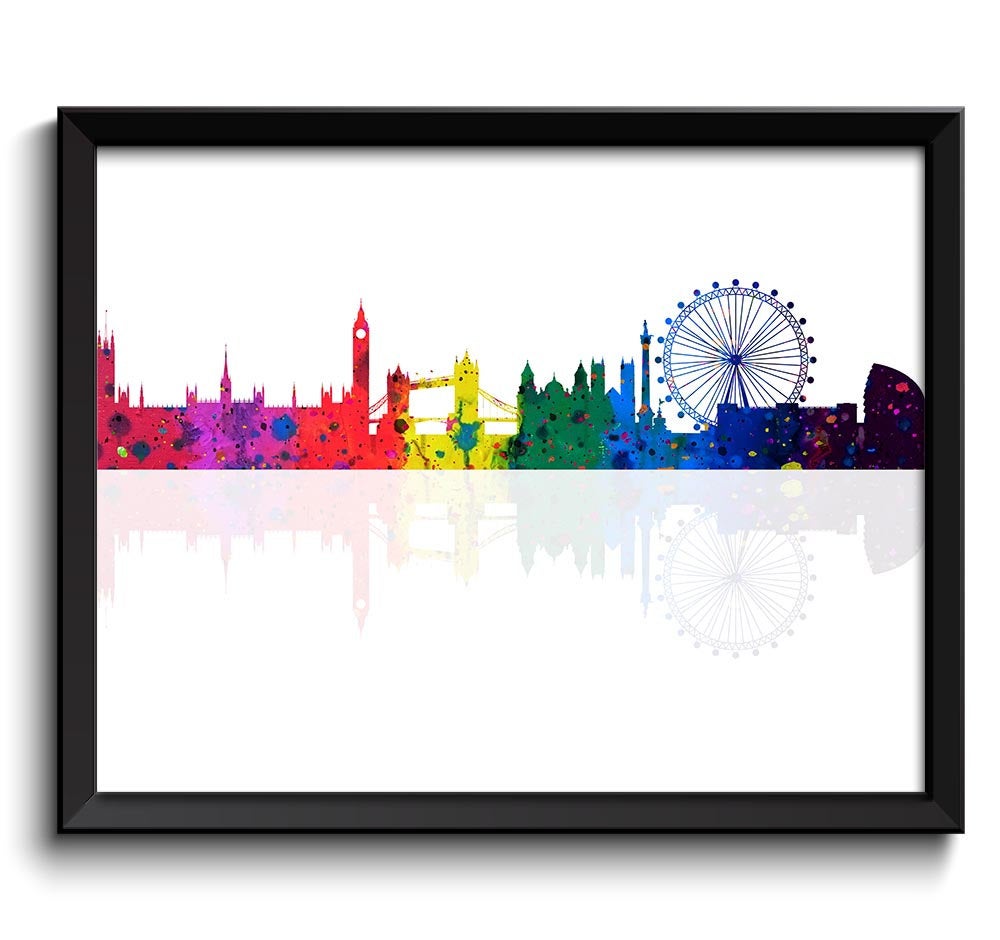 London Skyline Watercolor Poster Print London Wall Decor London Painting Wall Art Colorful Rainbow C