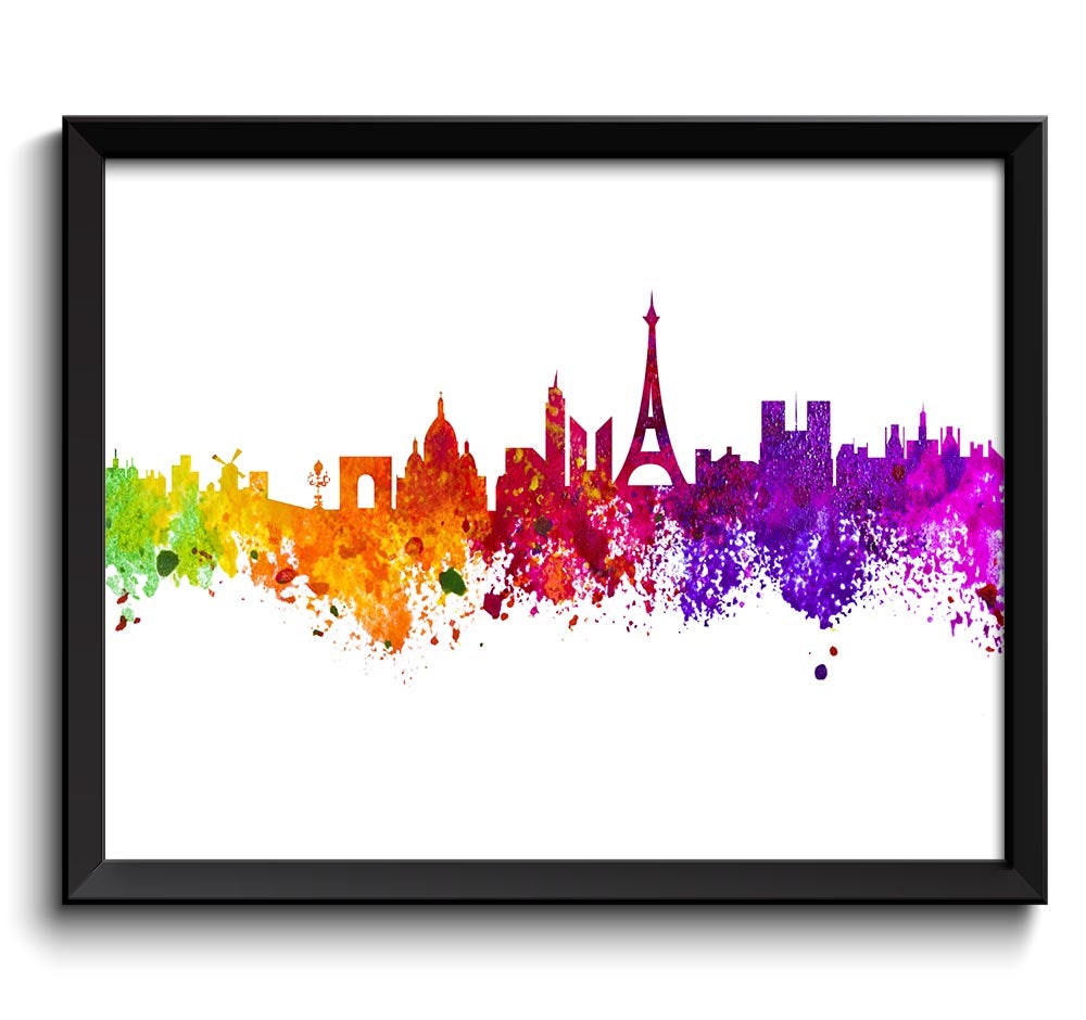 Paris Skyline Colorful France Europe City Watercolor Cityscape Poster Print Landscape Art Painting R