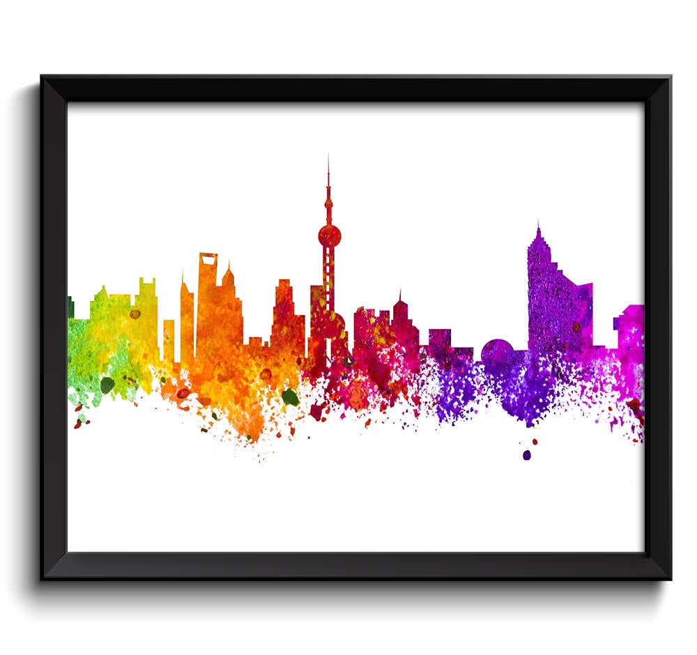 Shanghai Skyline Colorful China Aisa City Watercolor Cityscape Poster Print Landscape Art Painting R