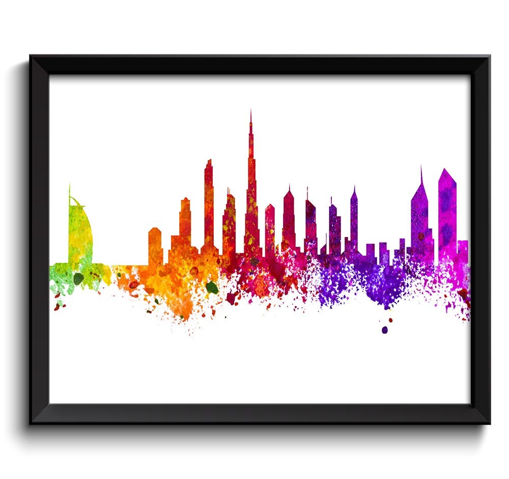 Dubai Skyline Colorful United Arab Emirates City Watercolor Cityscape Poster Print Landscape Art Pai