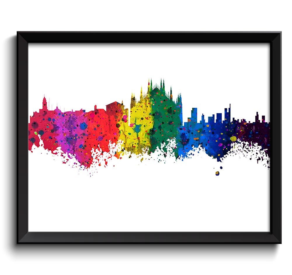 Milan Skyline Watercolor Art Poster Print Milan Wall Decor Milan Wall Art Painting Italy Artwork Cit