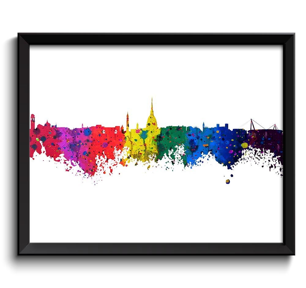 Turin Skyline Watercolor Art Poster Print Turin Wall Decor Turin Wall Art Painting Italy Artwork Cit