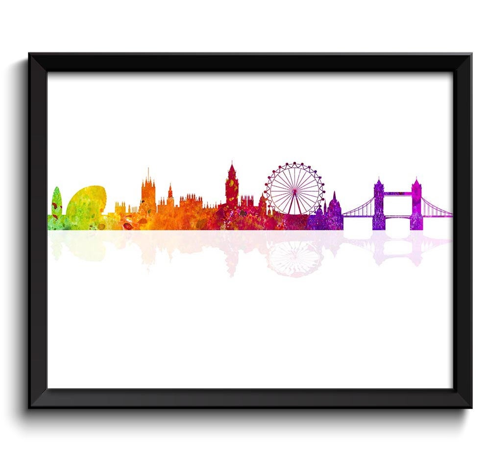 London Skyline Painting Art Poster Print London Wall Decor London Wall Art Colorful Rainbow City Cit