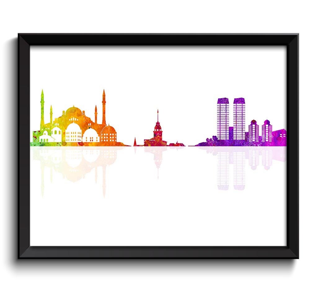 Istanbul Skyline Painting Poster Print Istanbul Wall Art Decor Istanbul Rainbow City Cityscape Map H