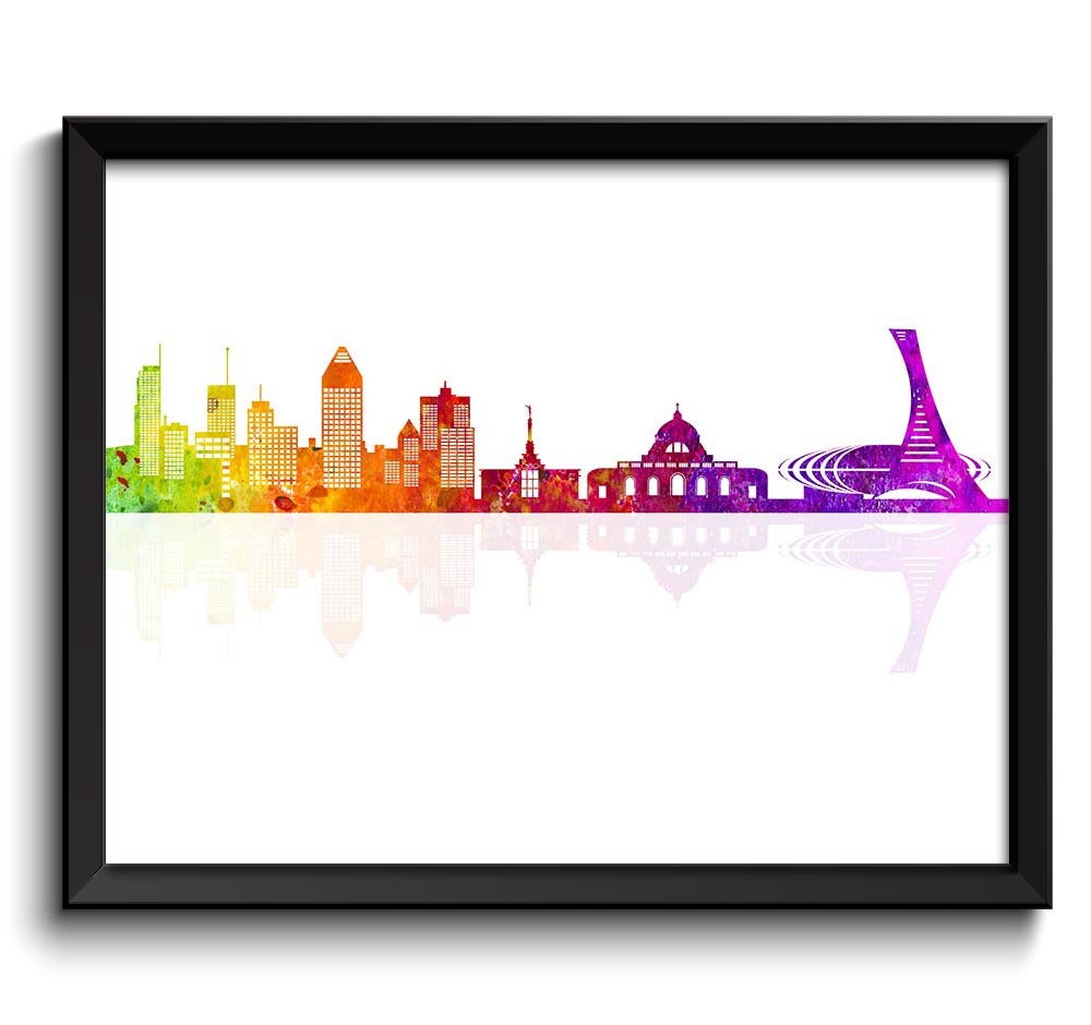 Montreal Skyline Painting Art Poster Print Montreal Wall Decor Wall Art Colorful Rainbow Canada City