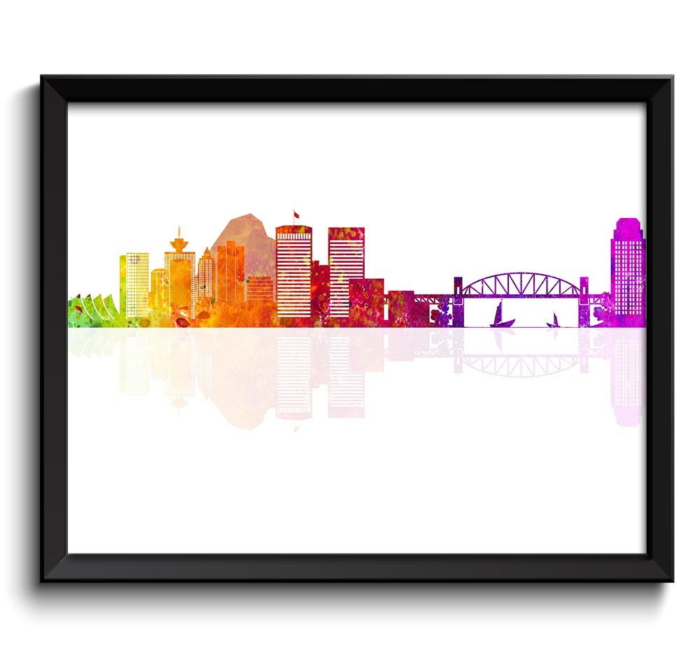 Vancouver Skyline Painting Art Poster Print Vancouver Wall Decor Wall Art Colorful Rainbow Canada Ci