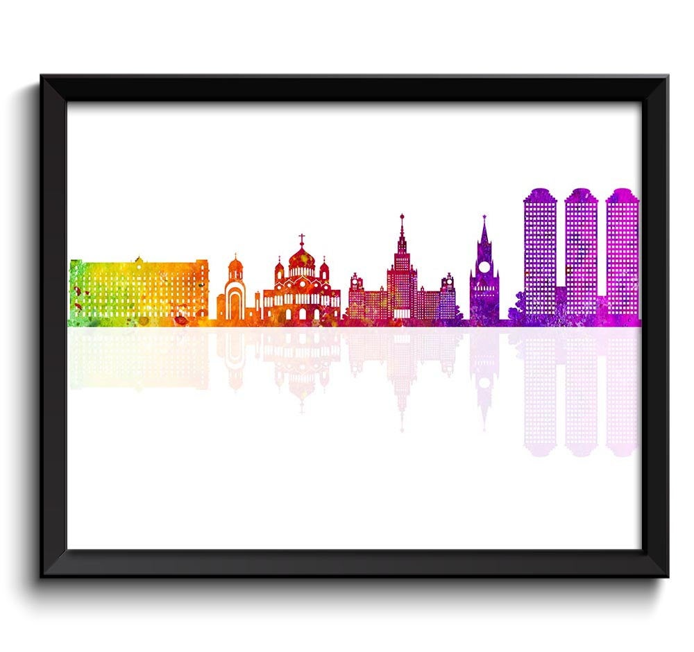 Moscow Skyline Painting Art Poster Print Moscow Wall Decor Moscow Wall Art Colorful Rainbow Russia C