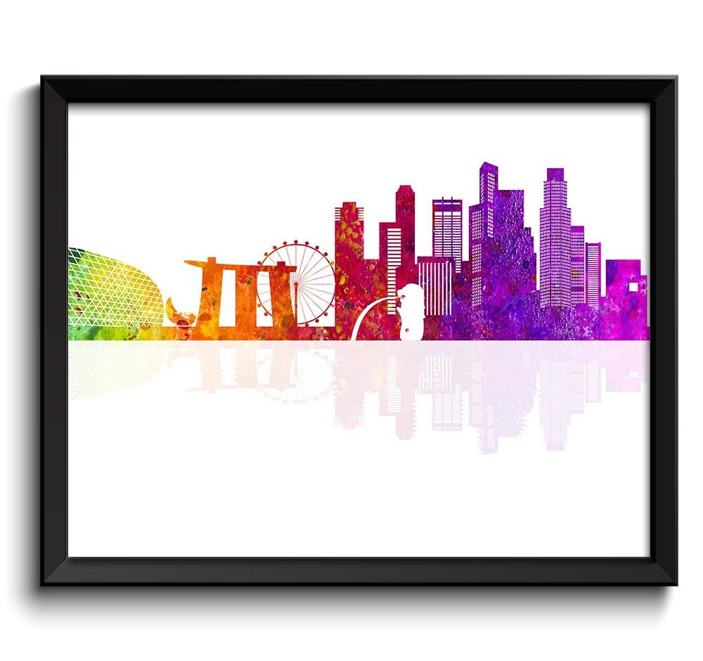 Singapore Skyline Painting Poster Print Singapore Wall Decor Singapore Wall Art Colorful Rainbow Asi