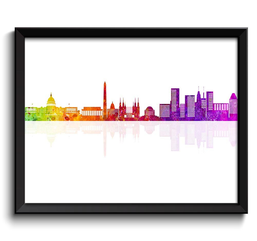 Washington DC Skyline Painting Art Poster Print Washington Wall Decor Washington Wall Art Colorful R