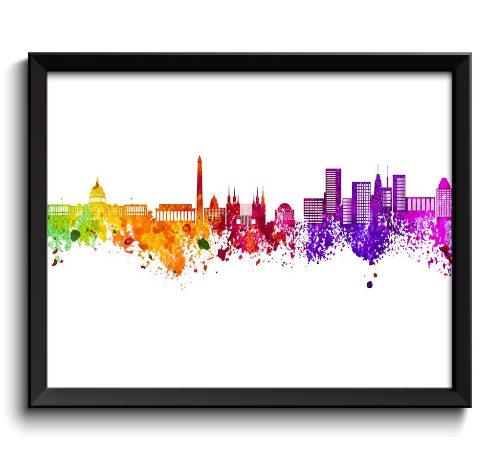 Washington DC Skyline Painting Poster Print Wall Decor Wall Art Green Yellow Pink Red Purple Pink us