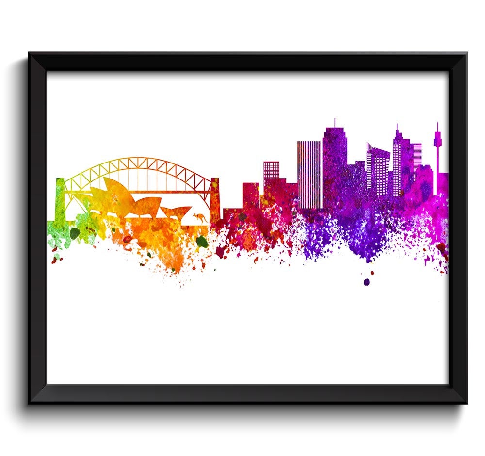 Sydney Skyline Painting Poster Print Wall Decor Sydney Art Green Yellow Pink Red Purple Pink Austral