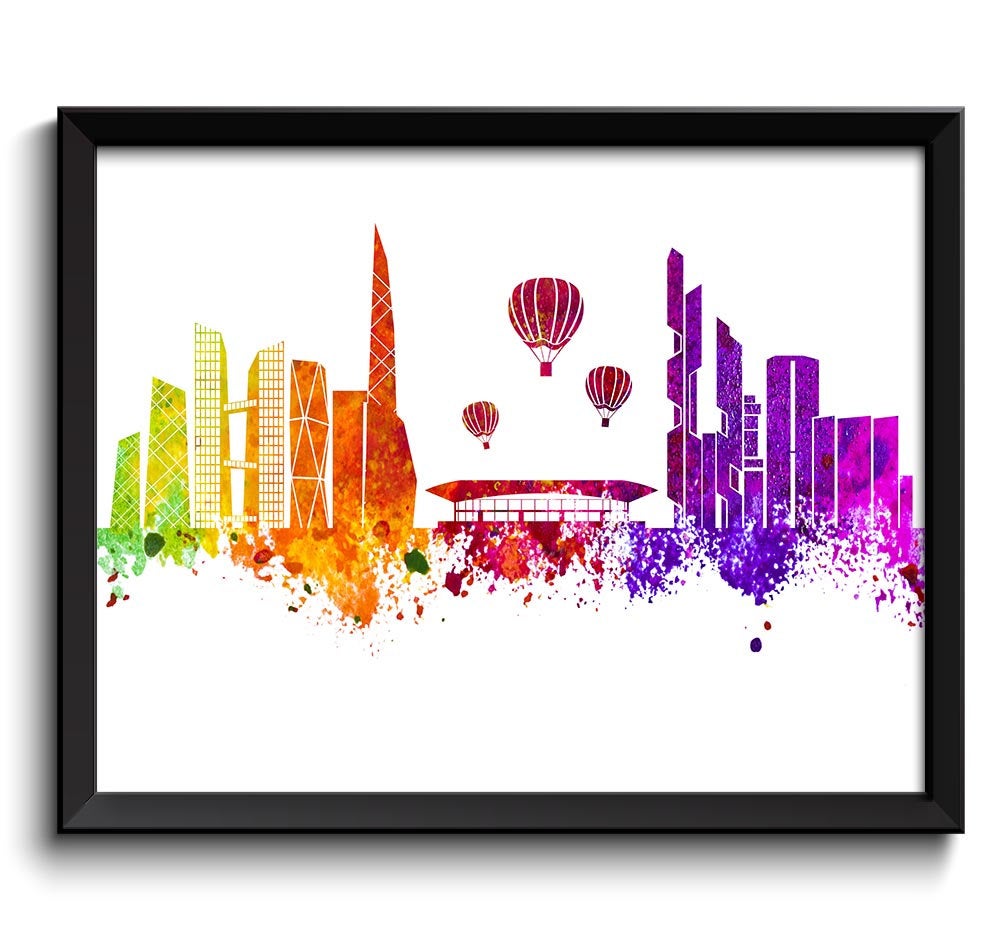 Seoul Skyline Painting Poster Print Wall Decor Seoul Wall Art Green Yellow Pink Red Purple Pink Sout