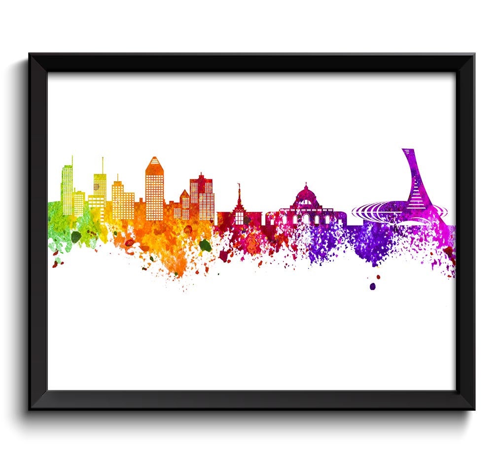 Montreal Skyline Painting Poster Print Wall Decor Art Green Yellow Pink Red Purple Pink Canada City 