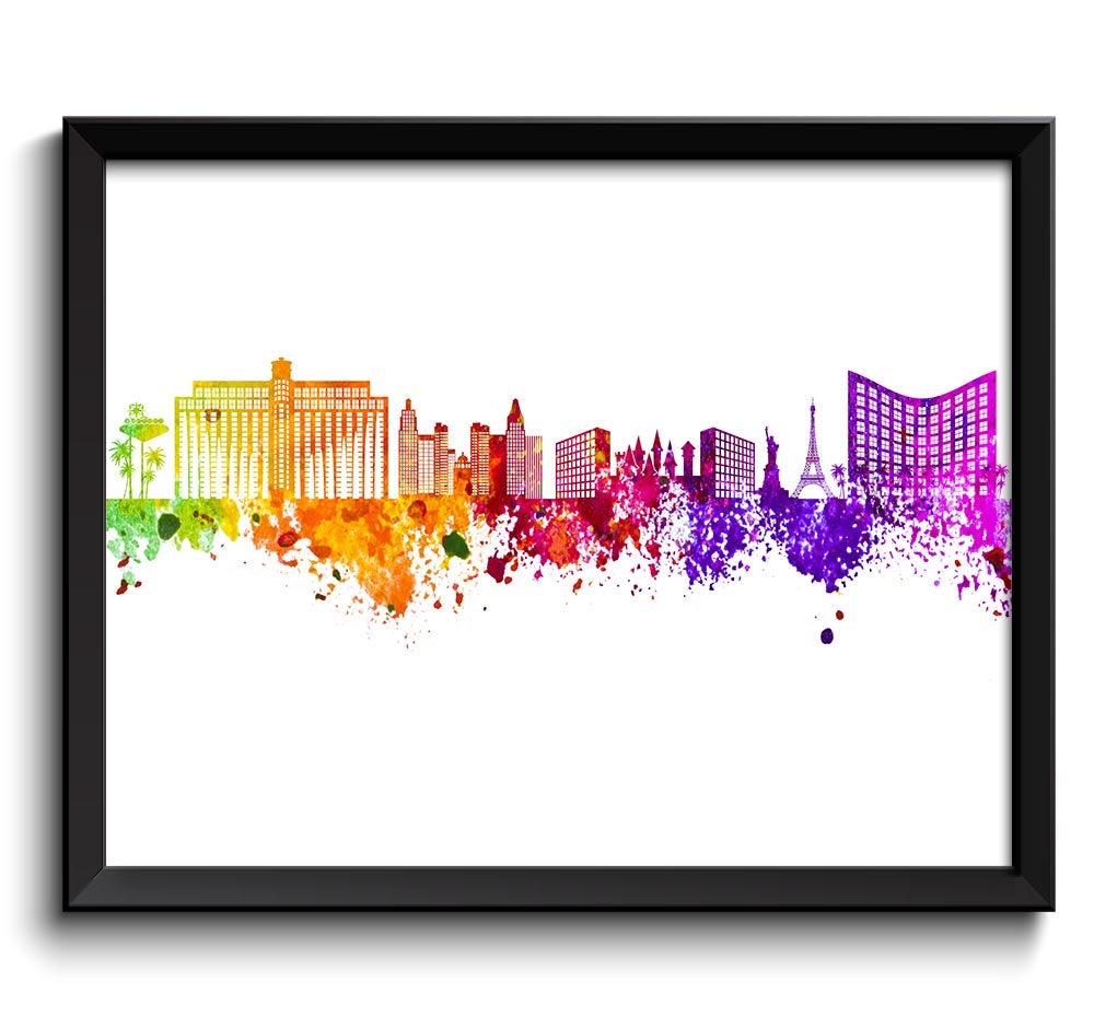 Las Vegas Skyline Painting Poster Print Wall Decor Las Vegas Wall Art Green Yellow Pink Red Purple P