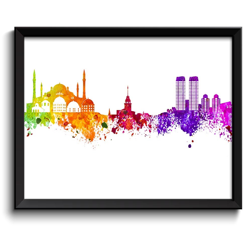 Istanbul Skyline Painting Poster Print Istanbul Wall Decor Istanbul Wall Art Green Yellow Pink Red P