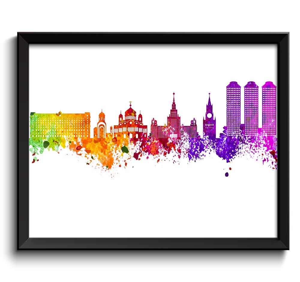 Moscow Skyline Painting Poster Print Moscow Wall Decor Moscow Art  Green Yellow Pink Red Purple Pink